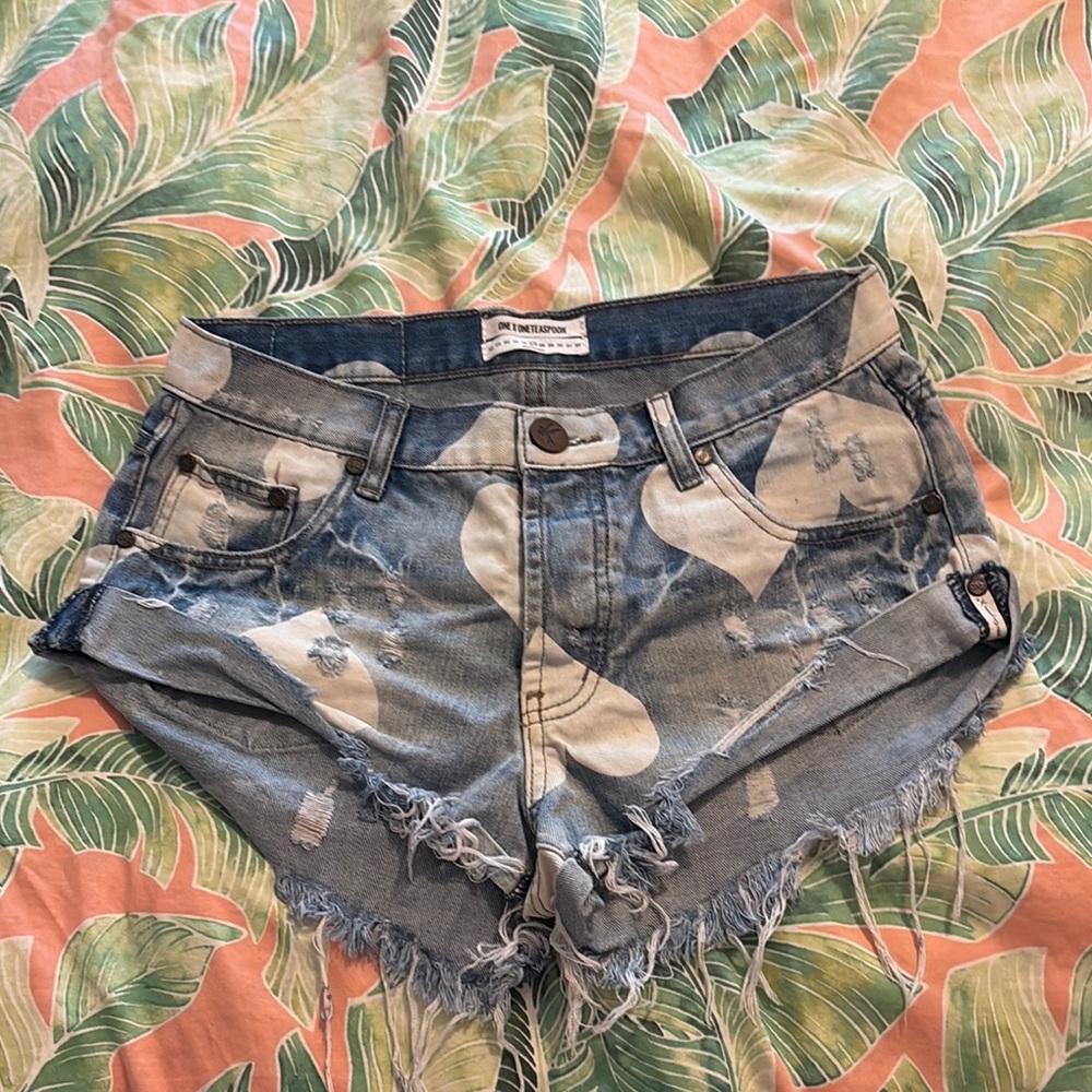 Denim Heart Print Women's Shorts